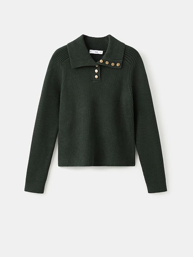 Ribbed Polo-Neck Sweater With Buttons